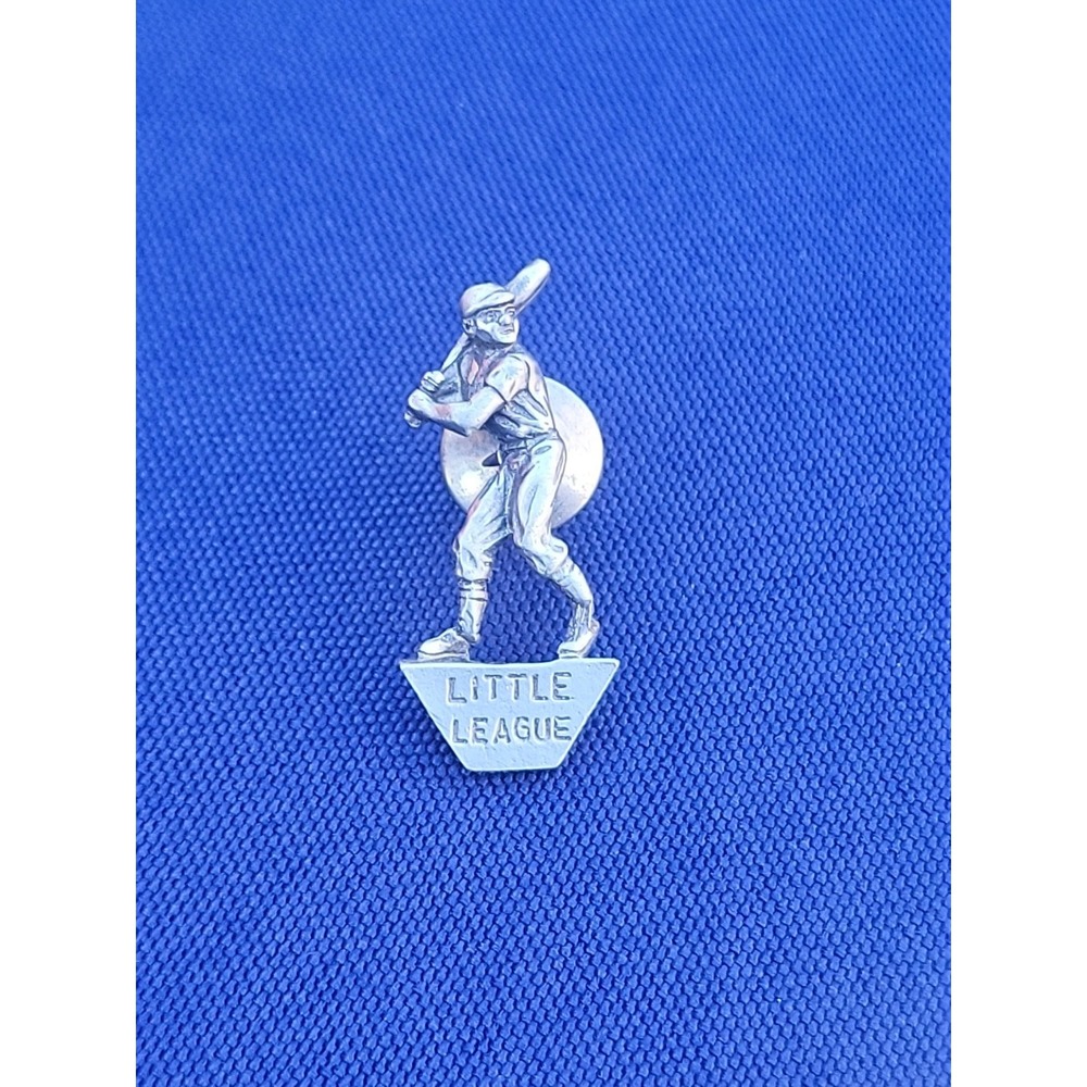vintage little league baseball lapel‎ pin hat tie tack silver tone